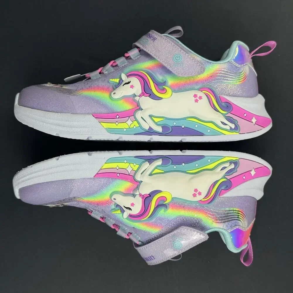 Skechers S Lights Unicorn Chaser Kids Size 12 Lavender Light Up Sneakers New